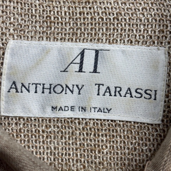 AT Anthony Tarassi 100% Linen Brown  Tan Button Down Shirt Woven Back Detail - Picture 5 of 9
